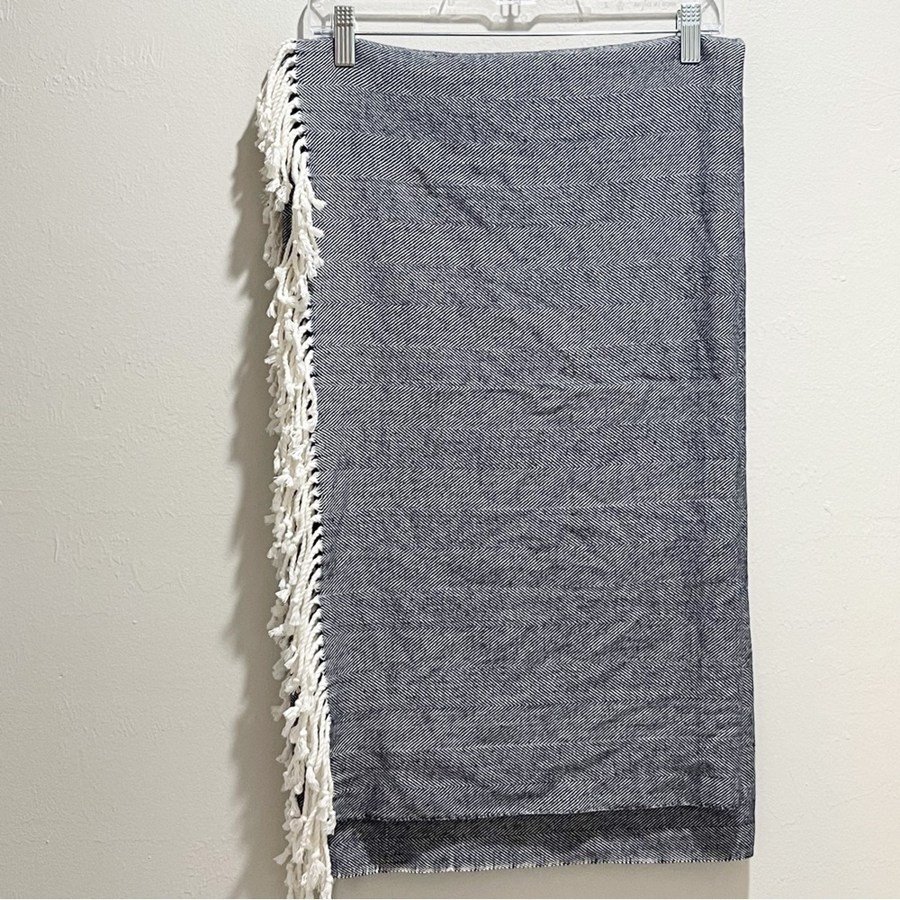 ALASHAN Blue Herringbone Navy Blue Fringed Blanket 54” X 62”